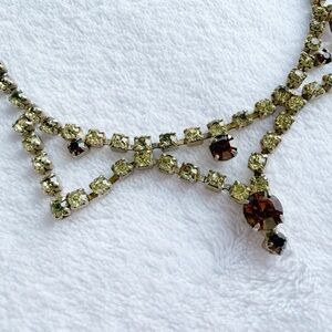Rare Vintage Peridot and Amber Rhinestone Necklace